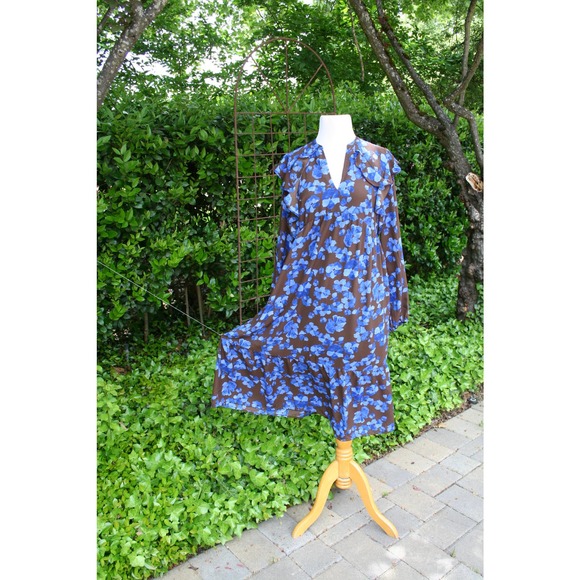 Chocolate Blue Floral Ruffle Prairie Tent Dress ShabbyChic Romantic CottageCore - Picture 10 of 11